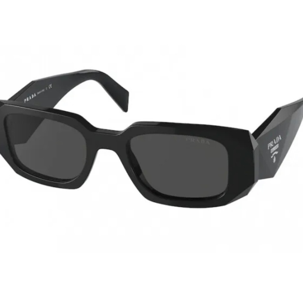 Prada PR 17WS Unisex Acetate Black Rectangular Sunglasses